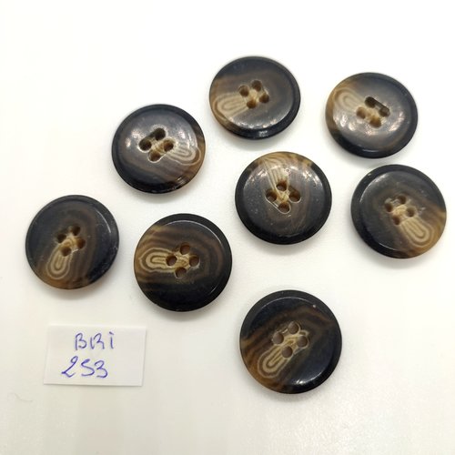 8 boutons en résine gris et beige - 20mm - bri253