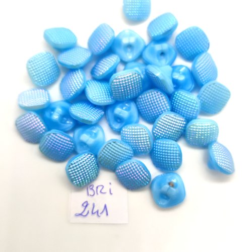 35 boutons en verre bleu clair - 10x10mm - bri241