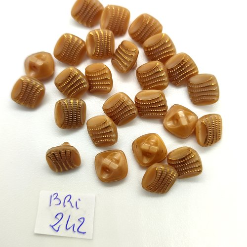25 boutons en verre beige foncé / marron - 9x9mm - bri242