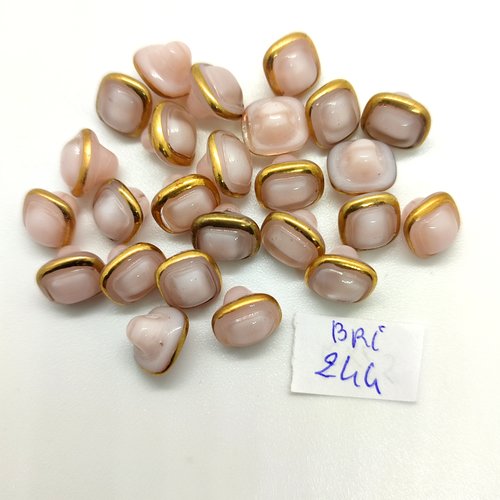 25 boutons en verre rose clair et doré - 9mm - bri244