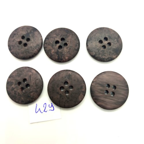 6 boutons en résine marron foncé - 20mm - 429