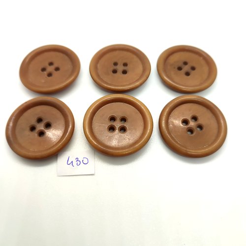 6 boutons en résine beige foncé / marron - 29mm - 430