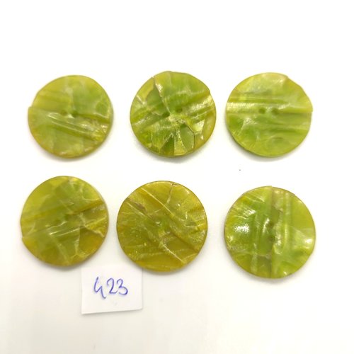 6 boutons en résine vert - 22mm - 423