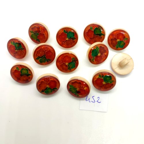 13 boutons en résine multicolore (fleur) - 14mm - 452