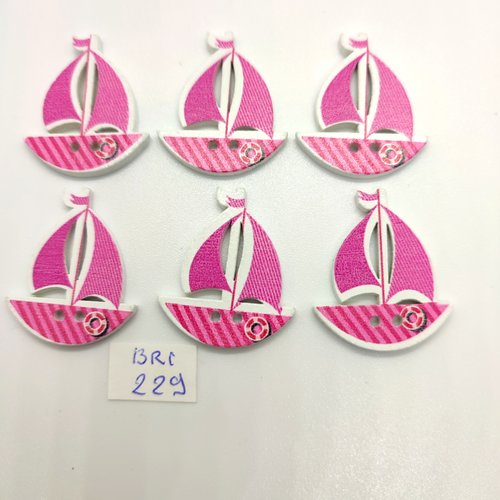 6 boutons fantaisie en bois - un bateau rose - 26x30mm - bri229