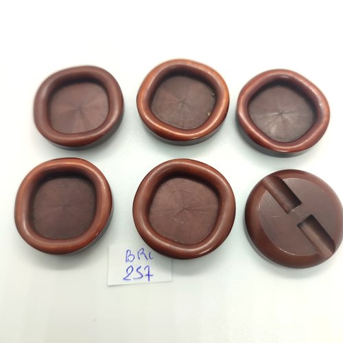 6 boutons en résine marron - 27mm - bri257