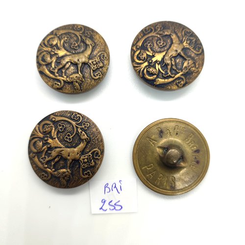 4 boutons en résine doré (chien) - 27mm - bri255