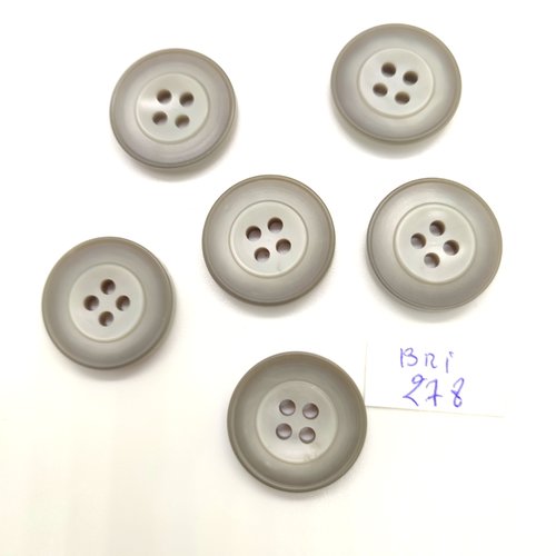 6 boutons en résine gris - 22mm - bri278