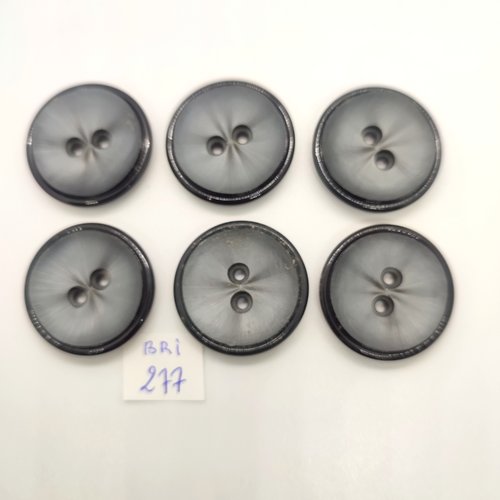 6 boutons en résine gris et noir - 30mm - bri277