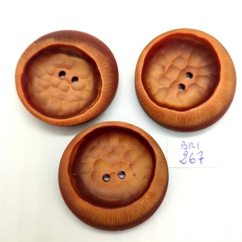 3 boutons en résine marron - 40mm - bri267