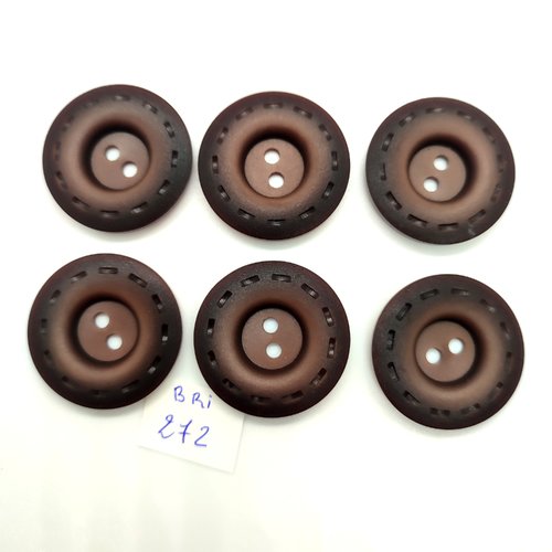 6 boutons en résine marron foncé - 31mm - br272