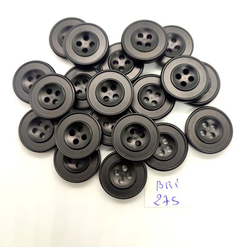 20 boutons en résine noir - 18mm - br275