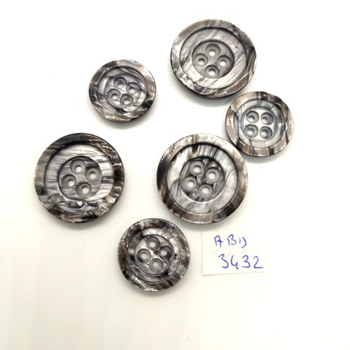 6 boutons en résine gris - 23mm et 18mm - abd3432