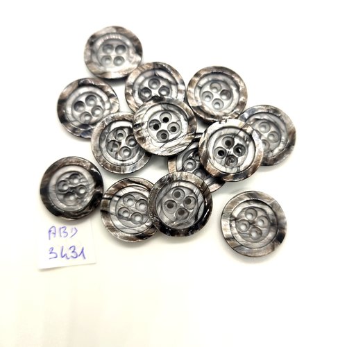 13 boutons en résine gris - 18mm - abd3431
