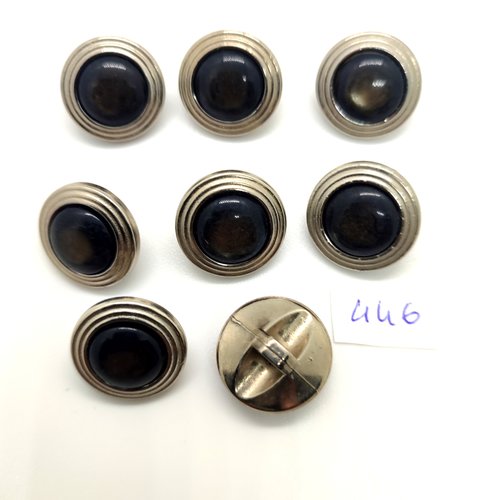 8 boutons en résine marron et argenté - 18mm - 446
