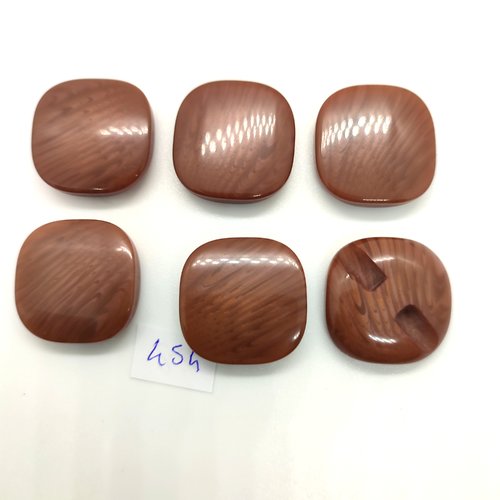 6 boutons en résine marron - 24x24mm - 454