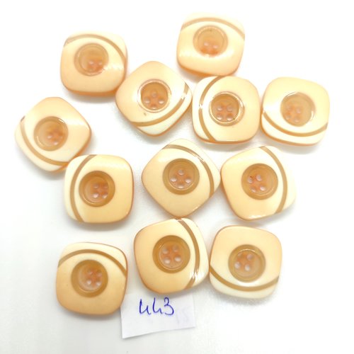 12 boutons en résine rose / orangé - 17x17mm - 443