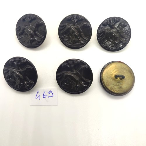 6 boutons en métal doré et noir (chien) vintage - 25mm - 469