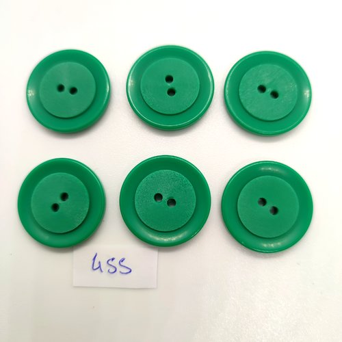 6 boutons en résine vert - 22mm - 455