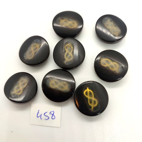 8 boutons en résine gris foncé et beige - 18mm - 458