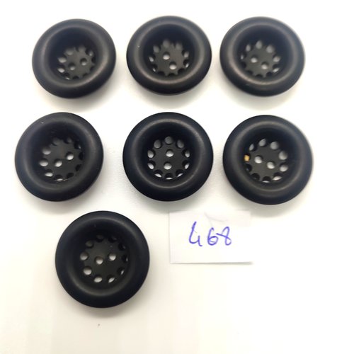 7 boutons en résine noir - 22mm - 468