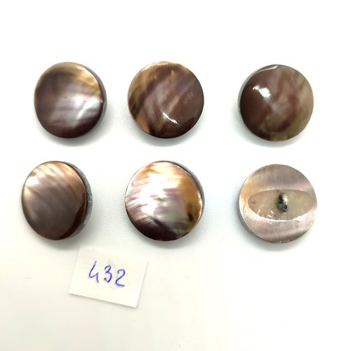 6 boutons en nacre marron - 18mm - 432
