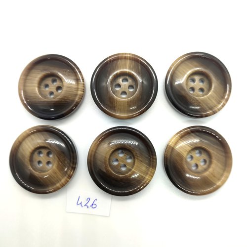 6 boutons en résine beige et marron - 31mm - 426