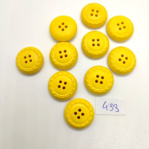 10 boutons en résine jaune - 18mm - 433