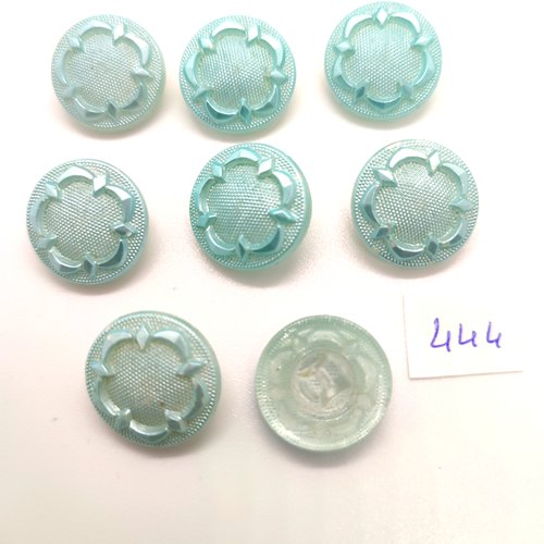 8 boutons en verre vert d'eau / bleu clair - 18mm - 444