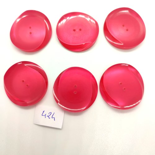 6 boutons en résine rouge / fuchsia - 31mm - 424