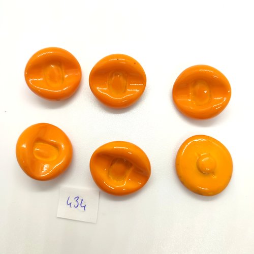 6 boutons en résine orange - 22mm - 434
