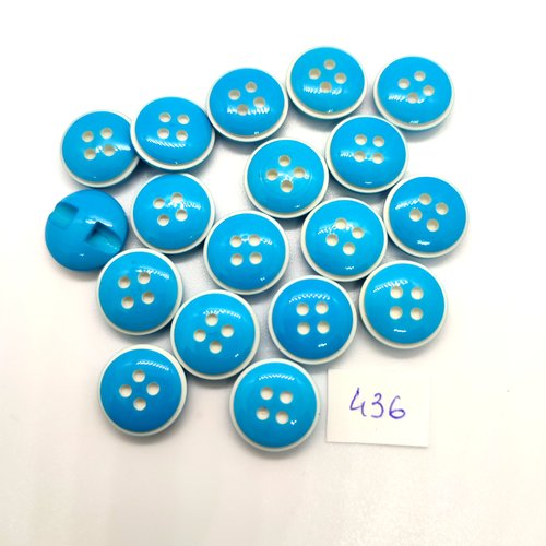 18 boutons en résine bleu et blanc - 15mm - 436