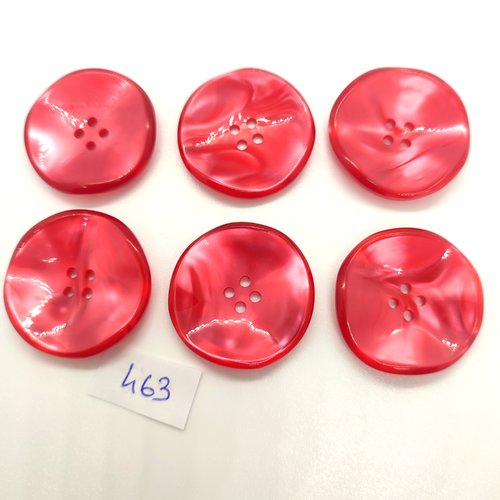 6 boutons en résine rouge - 31mm - 463