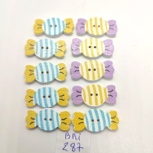 10 boutons fantaisie en bois des bonbons multicolore - 12x25mm - bri287