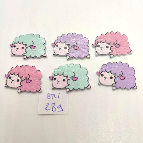 6 boutons fantaisie en bois des moutons muticolore - 17x24mm - bri2889