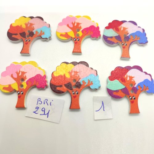 6 boutons fantaisie en bois des arbres muticolore - 28x28mm - bri291