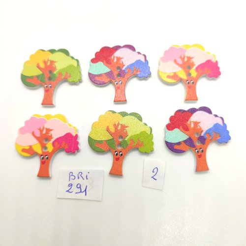 6 boutons fantaisie en bois des arbres muticolore - 28x28mm - bri291