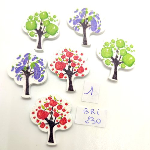 6 boutons fantaisie en bois des arbres fruit et légume muticolore - 25x30mm - bri230