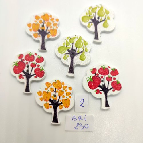 6 boutons fantaisie en bois des arbres fruit et légume muticolore - 25x30mm - bri230