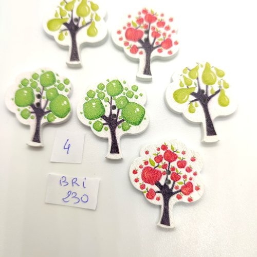 6 boutons fantaisie en bois des arbres fruit et légume muticolore - 25x30mm - bri230
