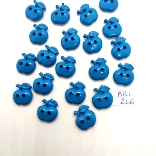 20 boutons fantaisie en résine des pommes bleu - 12x14mm - bri266
