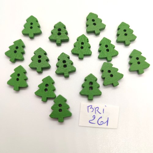 15 boutons fantaisie en bois sapin de noel vert - 10x13mm - bri261