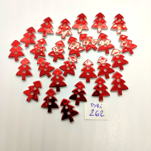 28 boutons fantaisie en résine sapin de noel - recto verso rouge et blanc - 14x17mm - bri262