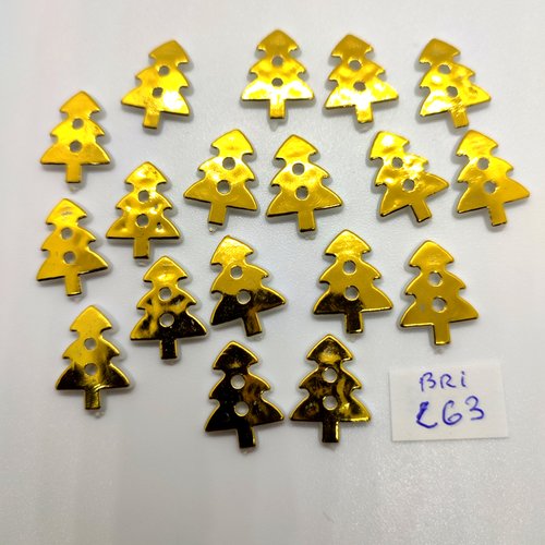 18 boutons fantaisie en résine sapin de noel - recto verso jaune et blanc - 14x17mm - bri262