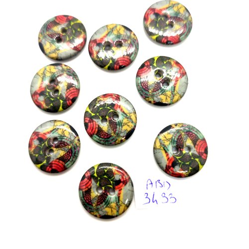 9 boutons en résine multicolore - 18mm - abd3433