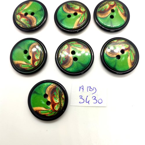 7 boutons en résine noir et multicolore - 20mm - abd3430