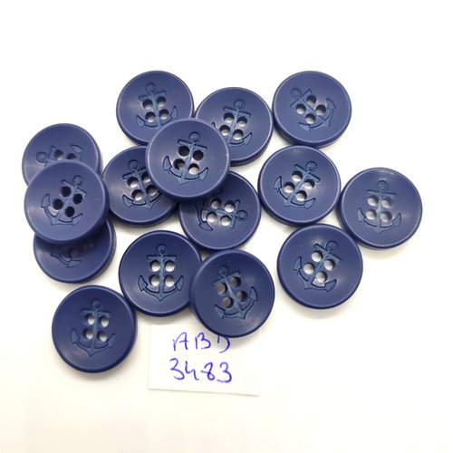 22 boutons en résine bleu (une ancre) - 15mm - abd3483