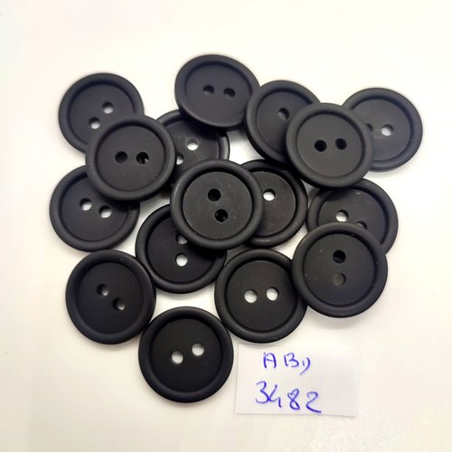 16 boutons en résine noir - 18mm - abd3482