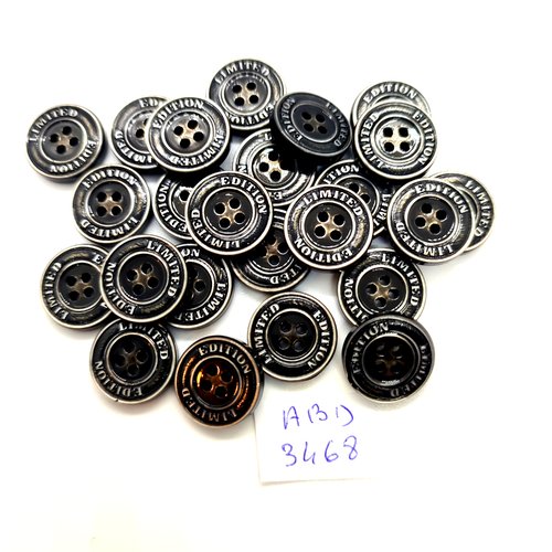 24 boutons en résine noir - 15mm - abd3468