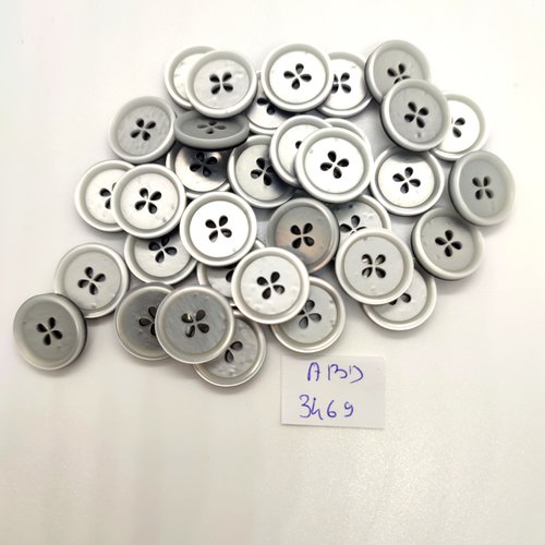 34 boutons en résine gris - 15mm - abd3469